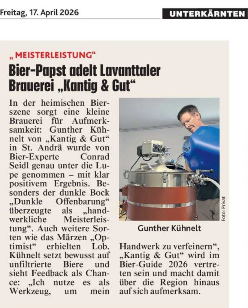 Pressebericht in der Unterkärnten: Conrad Seidl adelt Kantig & Gut als handwerkliche Meisterleistung.